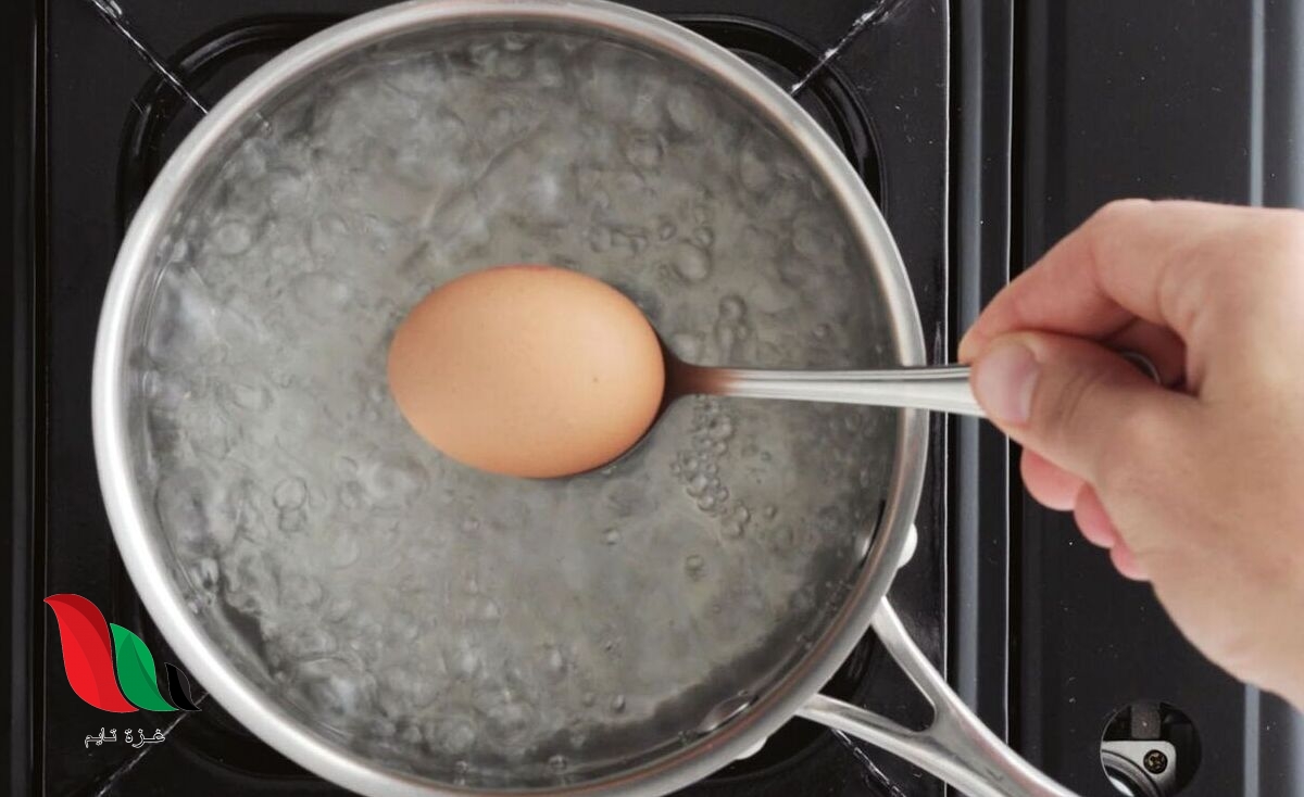 عند وضع بيضه مسلوقه ساخنه في كوب من الماء البارد