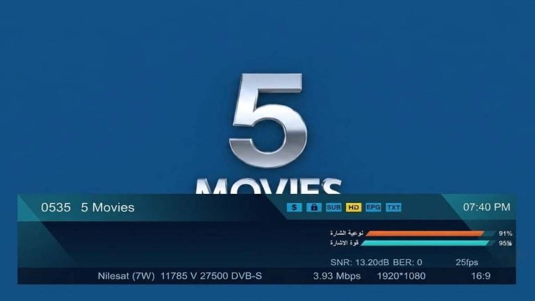 لمتابعة الأفلام الأجنبية.. أجدد تردد قناة Movies 5 على القمر الصناعي نايل سات 2026